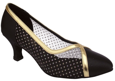 Style 6815 Black Satin & #109 Mesh - Ladies Dance Shoes | Blue Moon Ballroom Dance Supply
