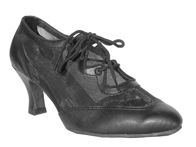 Style 6823 Black Leather & Black Mesh - Ladies Dance Shoes | Blue Moon Ballroom Dance Supply