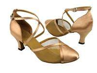 Style 9622 Brown Satin & Gold Mesh - Ladies Dance Shoes | Blue Moon Ballroom Dance Supply