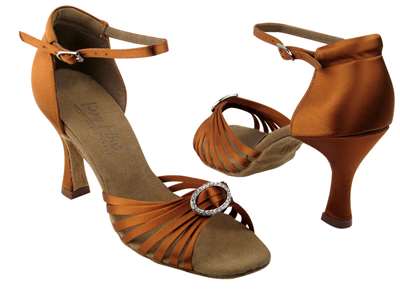 Style C1671B Dark Tan Satin & Stone - Ladies Dance Shoes | Blue Moon Ballroom Dance Supply