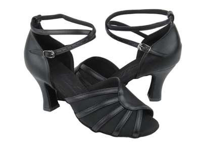 Style C6018 Black Leather & Black Mesh - Ladies Dance Shoes | Blue Moon Ballroom Dance Supply