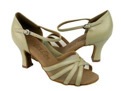 Style C6027 Beige Leather & Flesh Mesh - Ladies Dance Shoes | Blue Moon Ballroom Dance Supply