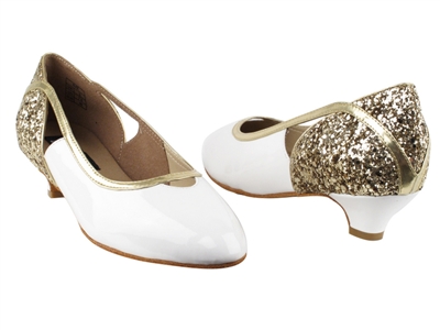 Style CD5503 Gold Sparkle & White Patent Cuban Heel | Blue Moon Ballroom Dance Supply