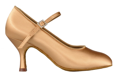 DA Brooklyn Tan Satin Closed Toe Shoe -wide- Shoes | Blue Moon Ballroom Dance Supply