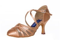 Style DA Columbia Lt Tan Satin Closed Toe Shoe - Shoes | Blue Moon Ballroom Dance Supply