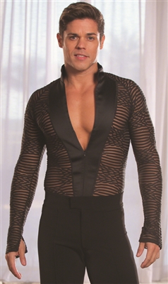 Style MS7 Mandarin Collar Shirt Black Lace - Men's Dancewear | Blue Moon Ballroom Dance Supply