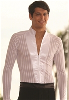 Style MS7 Mandarin Collar Shirt White Stripe - Men's Dancewear | Blue Moon Ballroom Dance Supply