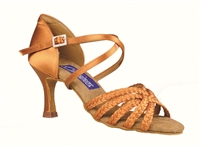 Style DA Miami Dark Tan Satin Open Toe Shoe - Shoes | Blue Moon Ballroom Dance Supply