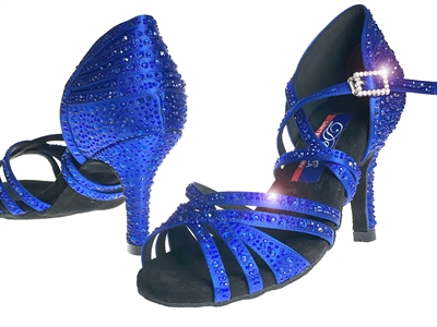 DA VEGAS LTD blue satin w/rhinestones Open Toe Shoe - Shoes | Blue Moon Ballroom Dance Supply