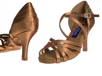 DA VEGAS LTD Dark Tan Satin Open Toe Shoe - Shoes | Blue Moon Ballroom Dance Supply