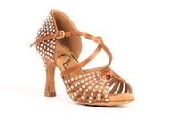 Style New Elite Rhinestoned Tan Satin Latin Shoe - Gfranco Dancewear | Blue Moon Ballroom Dance Supply