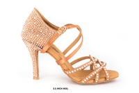 Style Mystique Rhinestoned Tan Satin Latin Shoe - Gfranco Dancewear | Blue Moon Ballroom Dance Supply