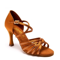 IDS Flavia Tan Satin Tan Sequin Special Buy - Women's Dance Shoes | Blue Moon Ballroom Dance Supply