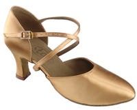 JT2 Tan Satin 2.5"W Smooth Shoe - JT & Tomas Collection | Blue Moon Ballroom Dance Supply