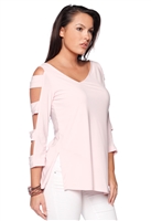 Cold Shoulder Ladder Sleeve Top Pink- Ladies Casualwear  | Blue Moon Ballroom Dance Supply