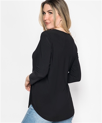 Flowy V-Neck 3/4 Sleeve Black Top - Ladies Casualwear  | Blue Moon Ballroom Dance Supply