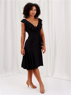 Style Bardot Ruffle Dress Black | Blue Moon Ballroom Dance Supply