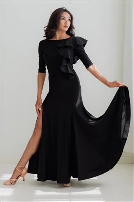 Federica Ruffle Ballroom Gown Black - Dancewear | Blue Moon Ballroom Dance Supply