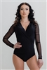 Miari London Bodysuit Black with Mesh Sleeves Top - Dancewear | Blue Moon Ballroom Dance Supply