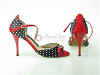 Style NS LA White Dot Black Satin & Red