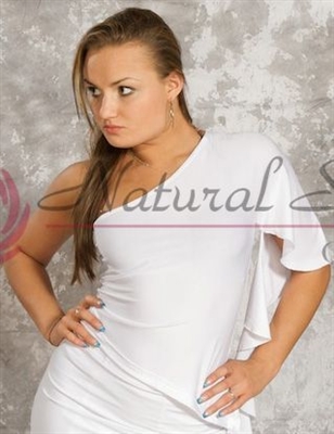 Style NS M019T White One Shoulder LS Top - Dancewear | Blue Moon Ballroom Dance Supply