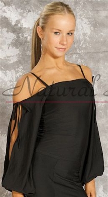 Style NS M0807T Black Open Tie Sleeve LS Top - Dancewear | Blue Moon Ballroom Dance Supply