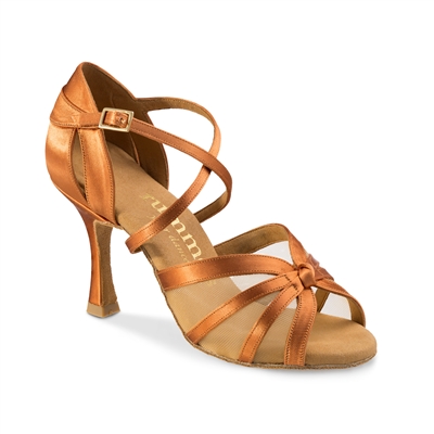 Rummos R368 Dark Tan Satin Latin Shoe - Women's Dance Shoes | Blue Moon Ballroom Dance Supply