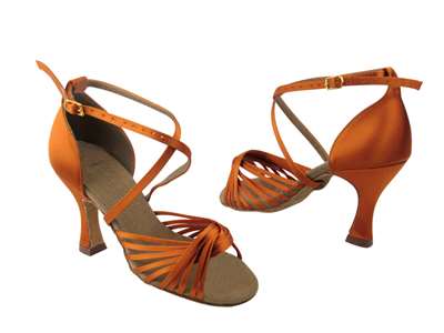 Style S1001 Orange Tan Satin - Ladies Dance Shoes | Blue Moon Ballroom Dance Supply