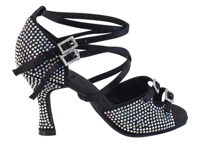 Style S1004CC Crystal Black Satin Custom - Women's Dance Shoes | Blue Moon Ballroom Dance Supply