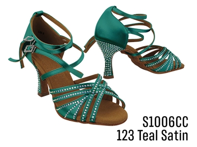 Style S1006CC Crystal Teal Satin - Women's Dance Shoes | Blue Moon Ballroom Dance Supply
