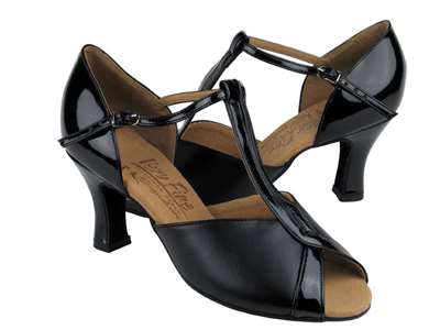 Style S2804 Black Leather & Black Patent - Ladies Dance Shoes | Blue Moon Ballroom Dance Supply