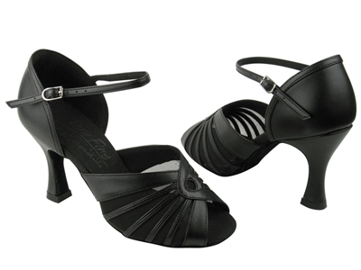 Style S2805 Black Leather & Black Mesh - Ladies Dance Shoes | Blue Moon Ballroom Dance Supply