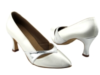 Style S9171 White Satin & Silver Trim - Ladies Dance Shoes | Blue Moon Ballroom Dance Supply
