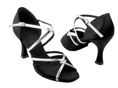 Style S92318 Black Satin & Silver Trim - Ladies Dance Shoes | Blue Moon Ballroom Dance Supply