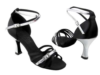 Style S92327 Black Satin & Silver Trim - Ladies Dance Shoes | Blue Moon Ballroom Dance Supply