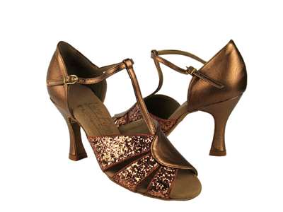 Style S9238 Dark Tan Sparkle & Dark Tan Gold - Ladies Dance Shoes | Blue Moon Ballroom Dance Supply