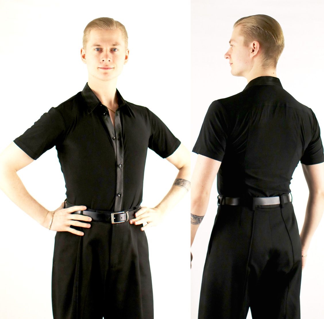 Style Nico Mens Black Short Sleeve Latin Dance Shirt - Men's Dancewear