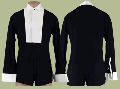 Style James Black & White Ballroom Shirt with Trunks | Blue Moon Ballroom Dance Supply