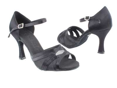 Style SERA1398 Black Satin & Black Mesh - Ladies Dance Shoes | Blue Moon Ballroom Dance Supply