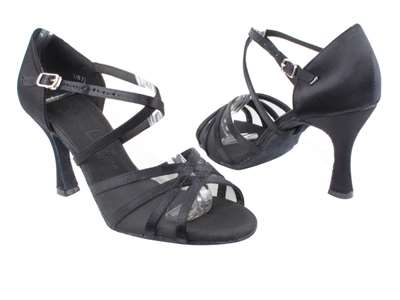 Style SERA1605 Black Satin & Black Mesh - Ladies Dance Shoes | Blue Moon Ballroom Dance Supply