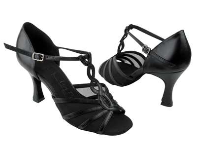 Style SERA1692 Black Leather & Black Mesh - Ladies Dance Shoes | Blue Moon Ballroom Dance Supply