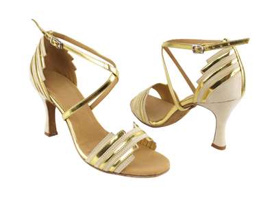 Style SERA1700 Beige Nubuck & Gold Trim - Ladies Dance Shoes | Blue Moon Ballroom Dance Supply