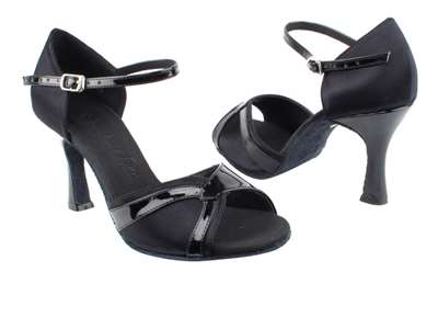 Style SERA3710 Black Satin & Black Patent Trim - Ladies Dance Shoes | Blue Moon Ballroom Dance Supply