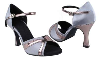 Style SERA3710 Grey Satin & Pewter Trim - Ladies Dance Shoes | Blue Moon Ballroom Dance Supply