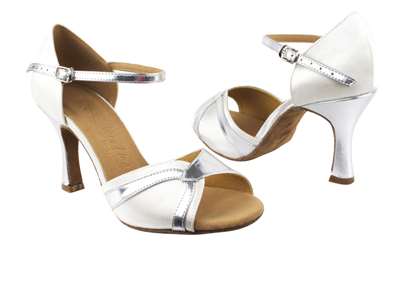 Style SERA3710 White Satin & Silver PU Trim - Ladies Dance Shoes | Blue Moon Ballroom Dance Supply