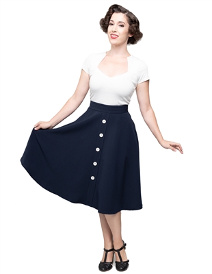 Button Thrills Vintage Circle Skirt in Navy - Ladies Casualwear  | Blue Moon Ballroom Dance Supply