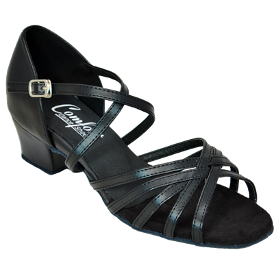 Comfort Strappy Ladies Dance Sandal  Black Leather Narrow - Womens Shoes | Blue Moon Ballroom Dance Supply