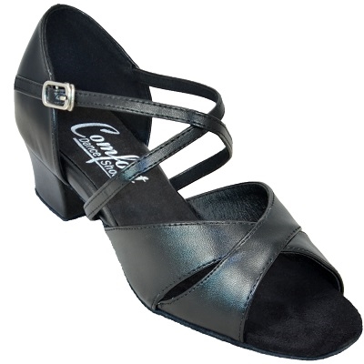 Comfort Wide Cross Ladies Dance Sandal  Black Leather Wide - Womens Shoes | Blue Moon Ballroom Dance Supply