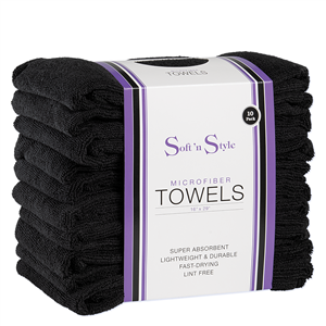 Soft 'n Style Black Microfiber Towels - 10 pack