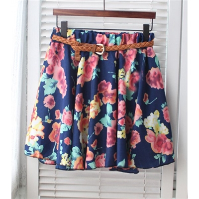 Floral Short Mini Skirt with Belt